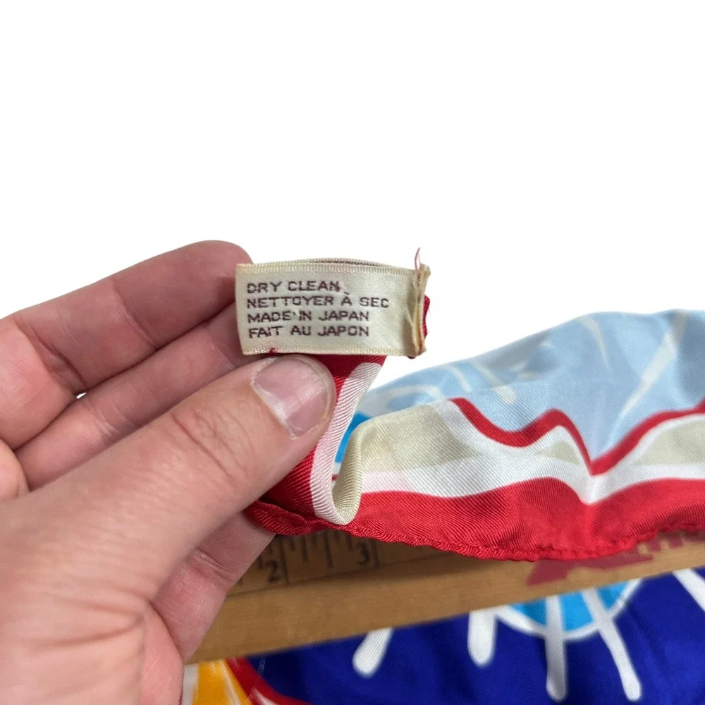 Anne Klein Silk Scarf Nautical Seashell‎ Print Red Blue Coastal Grandma 80s
